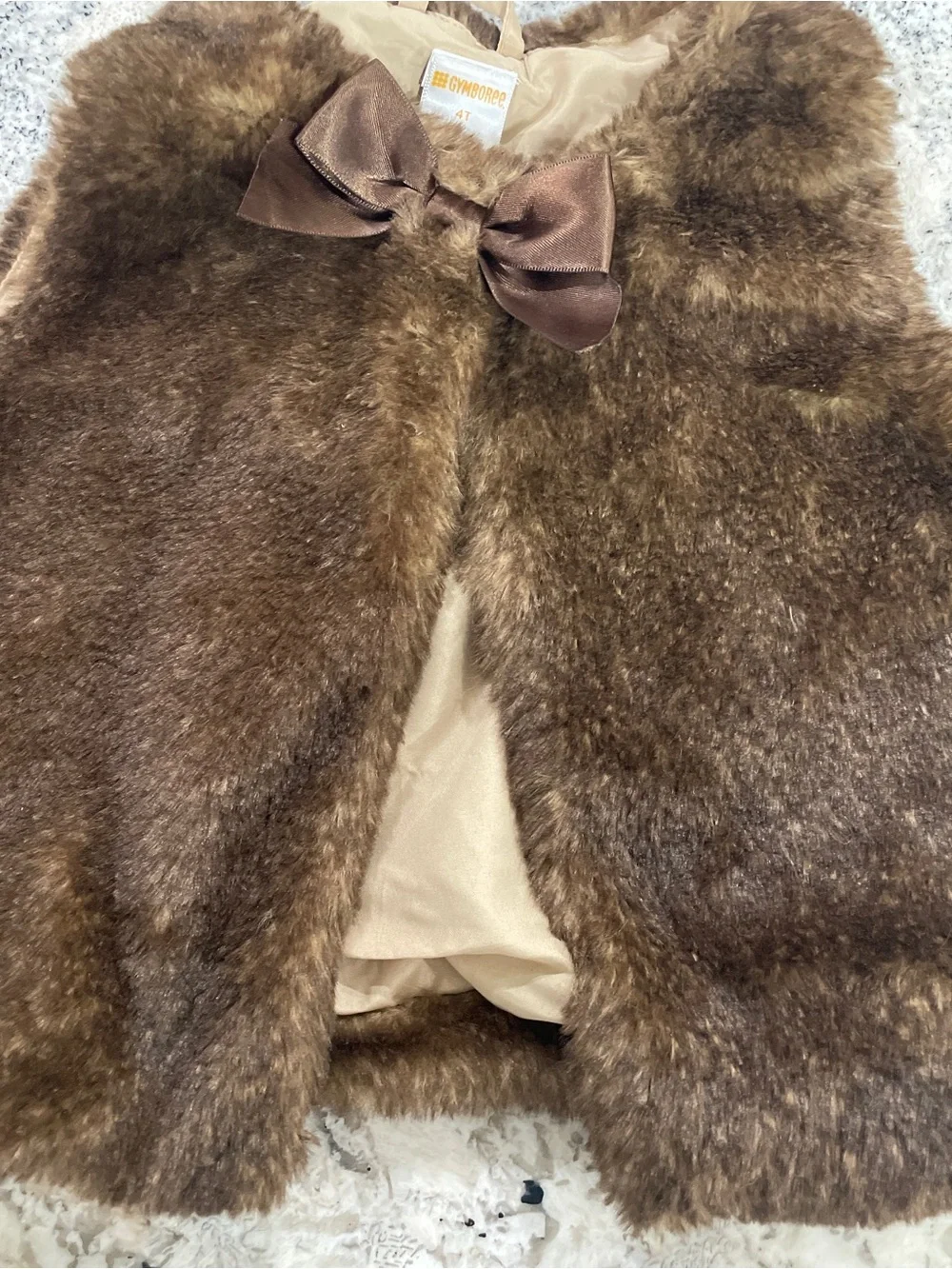 Gymboree Brown Faux Fur Kids Vest with Bow Accent 4T